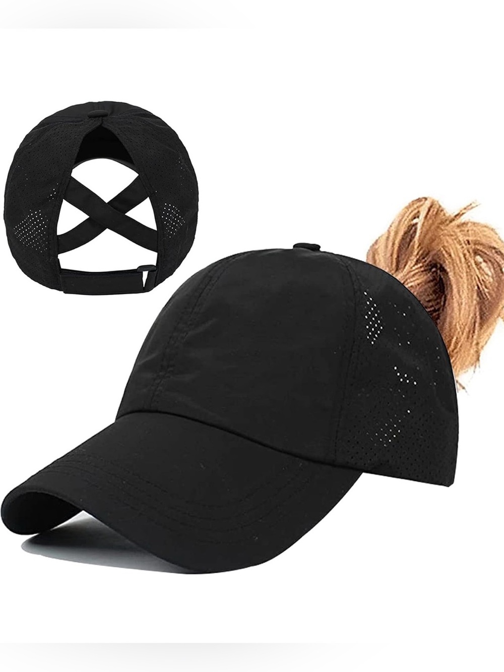 Black Crisscross Ponytail Baseball Cap - Women